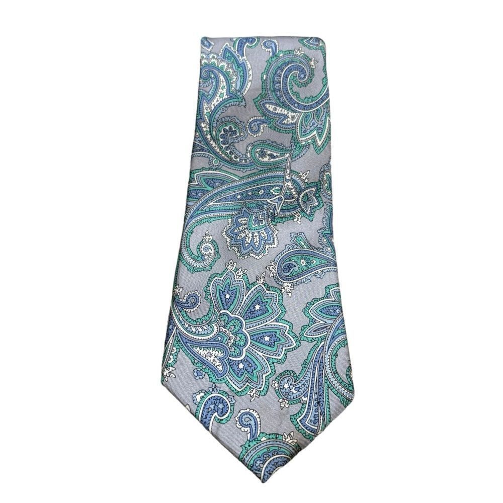 Men’s Countess Mara 100% Silk Neck Tie Grey and Blue Paisley Print